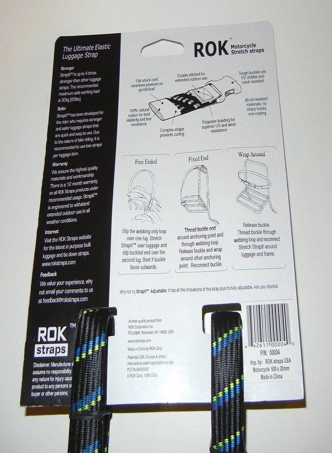 ROK Straps 24" x 3/4" Motorbike Luggage Stretch Strap 2 Pack Black/Blue - Image 2